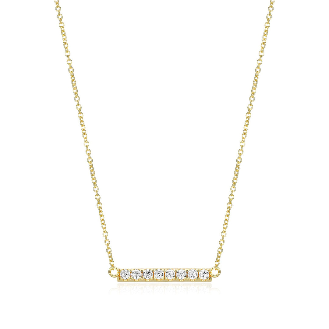 18k Gold-Plated Sterling Silver Sideways Bar Necklace with Diamondlite CZ