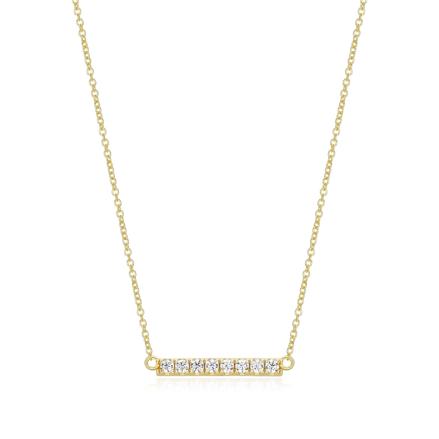 18k Gold-Plated Sterling Silver Sideways Bar Necklace with Diamondlite CZ