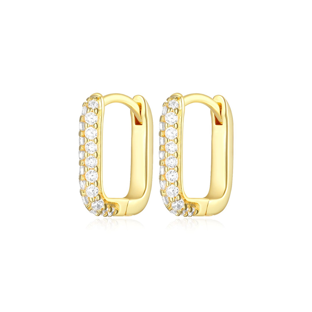 12MM Huggie Square Hoops with CZ Accents
