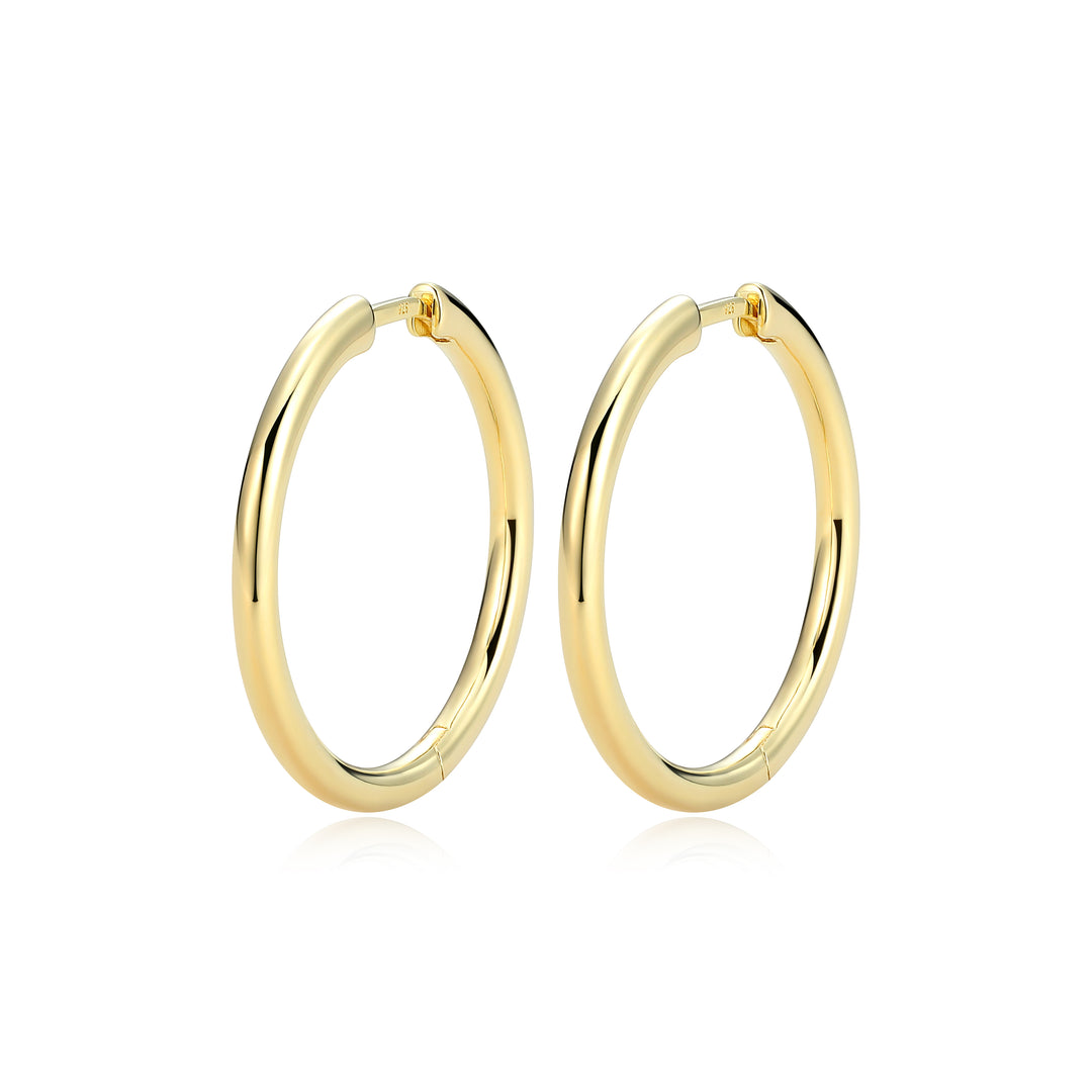 18k Gold-Plated Sterling Silver 25mm Polished Tube Hoop Earrings