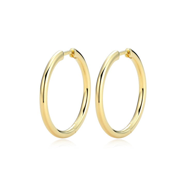 18k Gold-Plated Sterling Silver 25mm Polished Tube Hoop Earrings