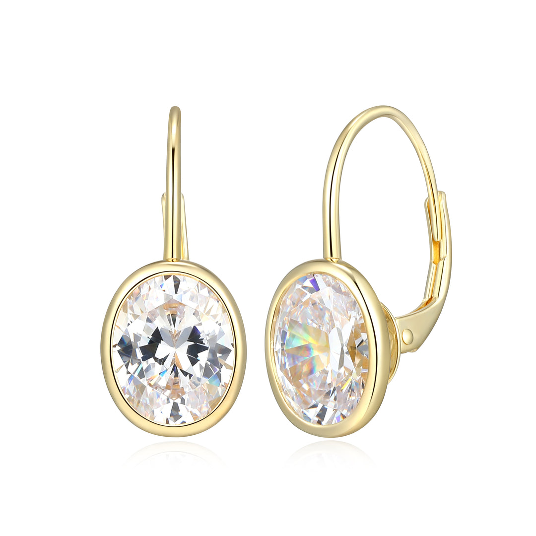 18k Gold-Plated Sterling Silver Oval Diamondlite CZ Leverback Earrings