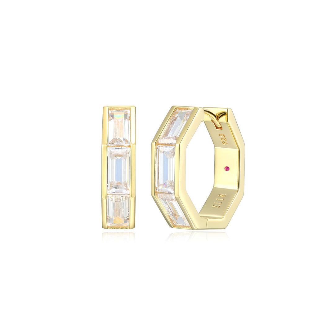 Octagon Shaped Hoop Earrings with CZ Accents