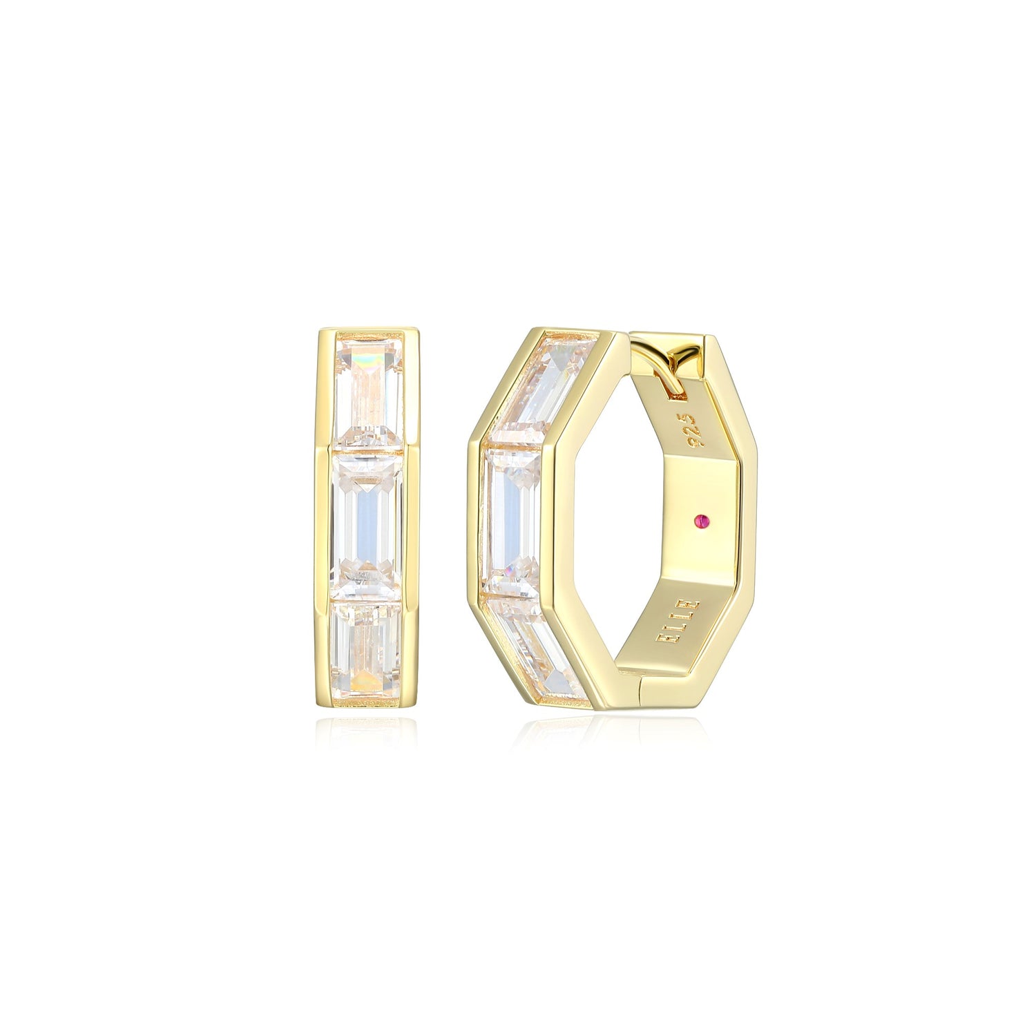 Octagon Shaped Hoop Earrings with CZ Accents