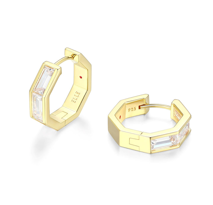 Octagon Shaped Hoop Earrings with CZ Accents
