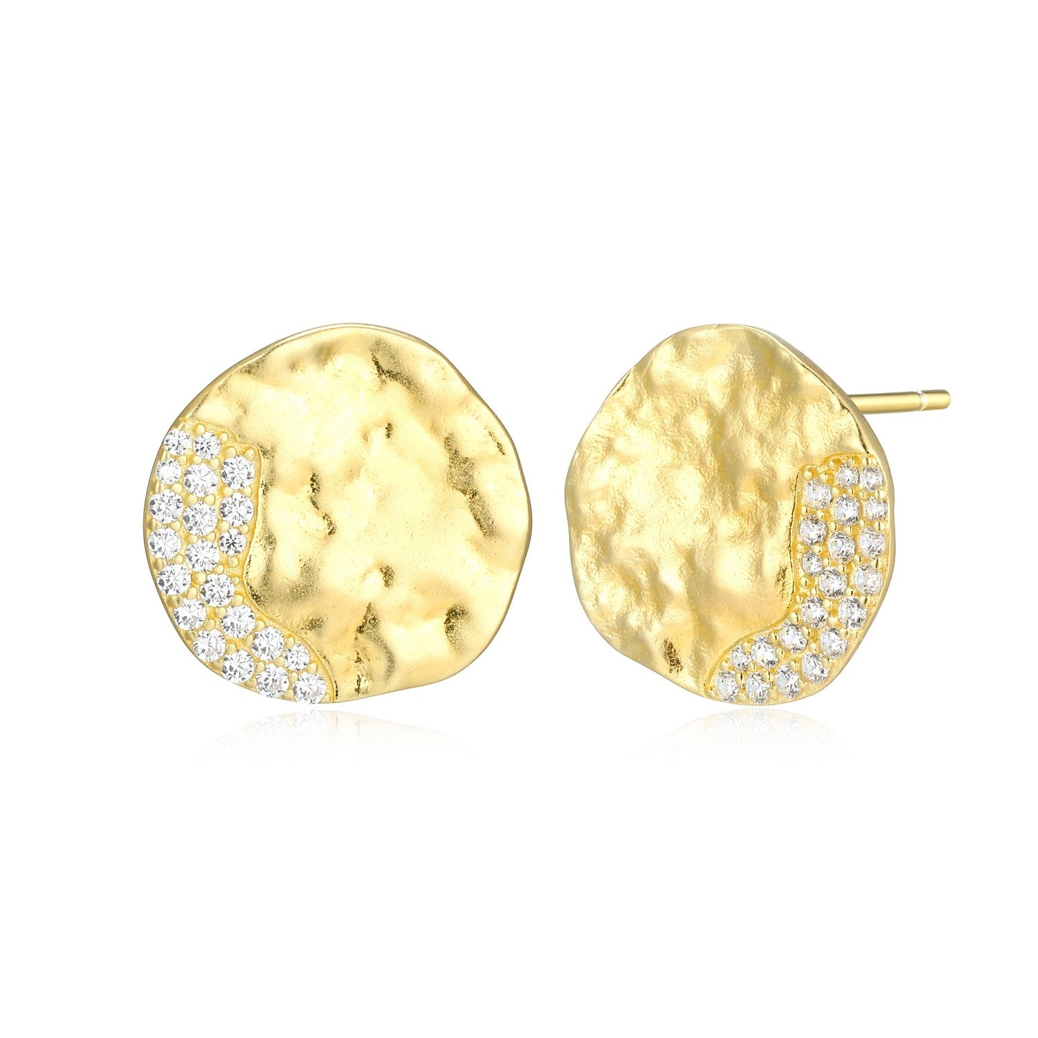Hammered Stud Earrings with CZ Accents