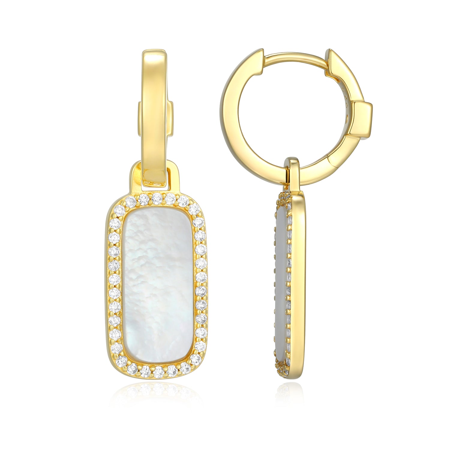 Mother of Pearl Dangle Earrings with CZ Accents
