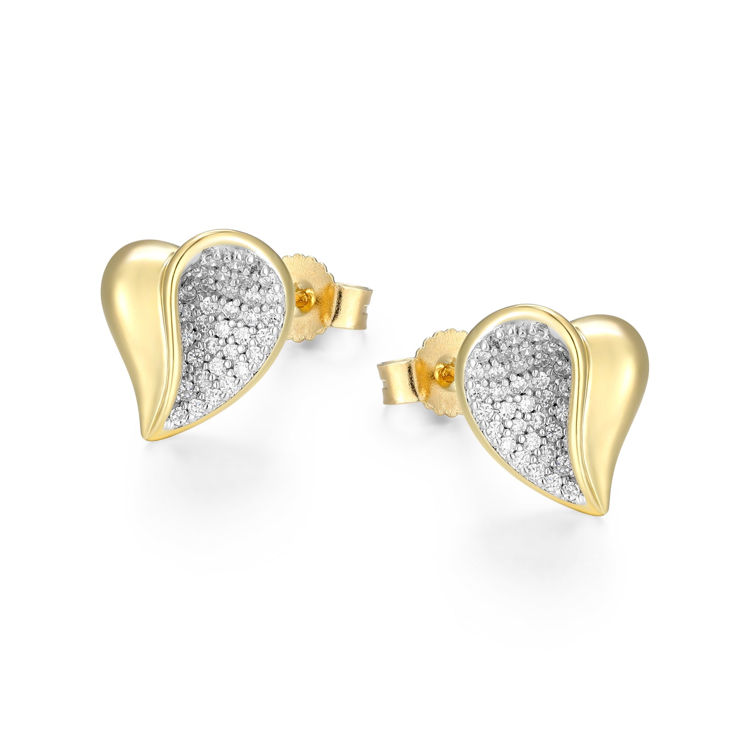 Heart Stud Earrings with CZ Accents