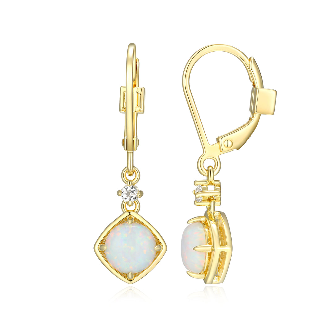 Created Opal Drop Earrings with White Topaz Accents