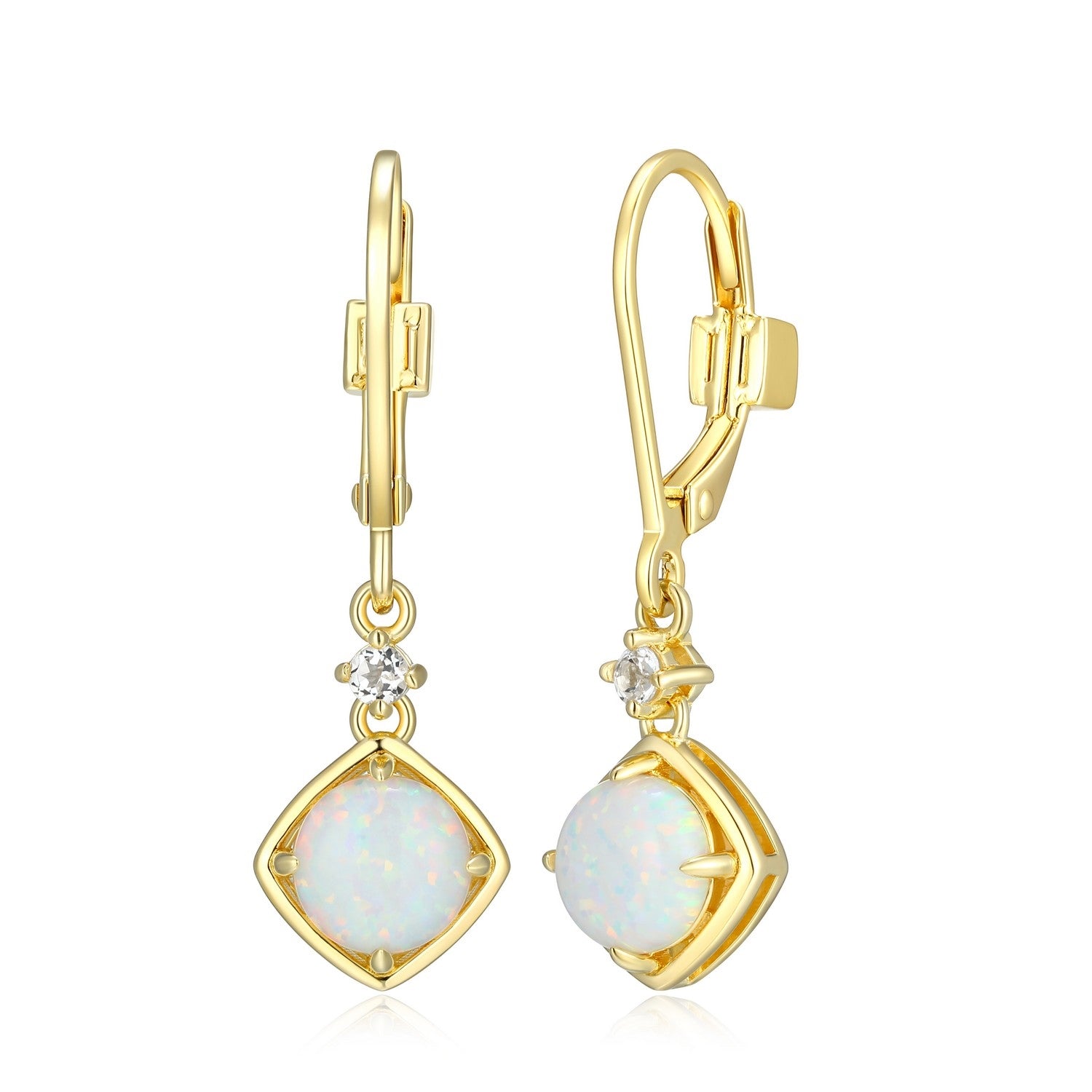 Created Opal Drop Earrings with White Topaz Accents