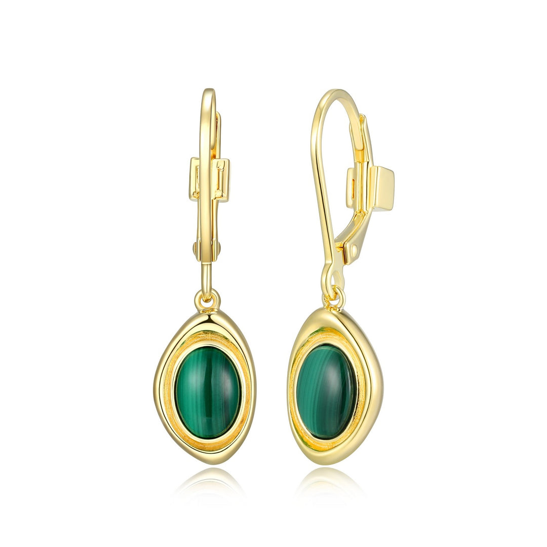 Oval Malachite Drop Earrings