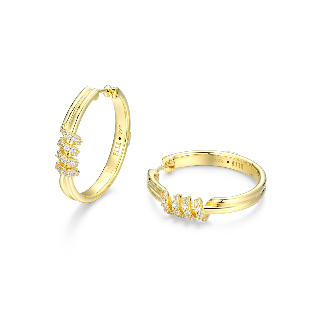ELLE "L'Spiral Lace" Gold Plated CZ Spiral Hoop Earrings