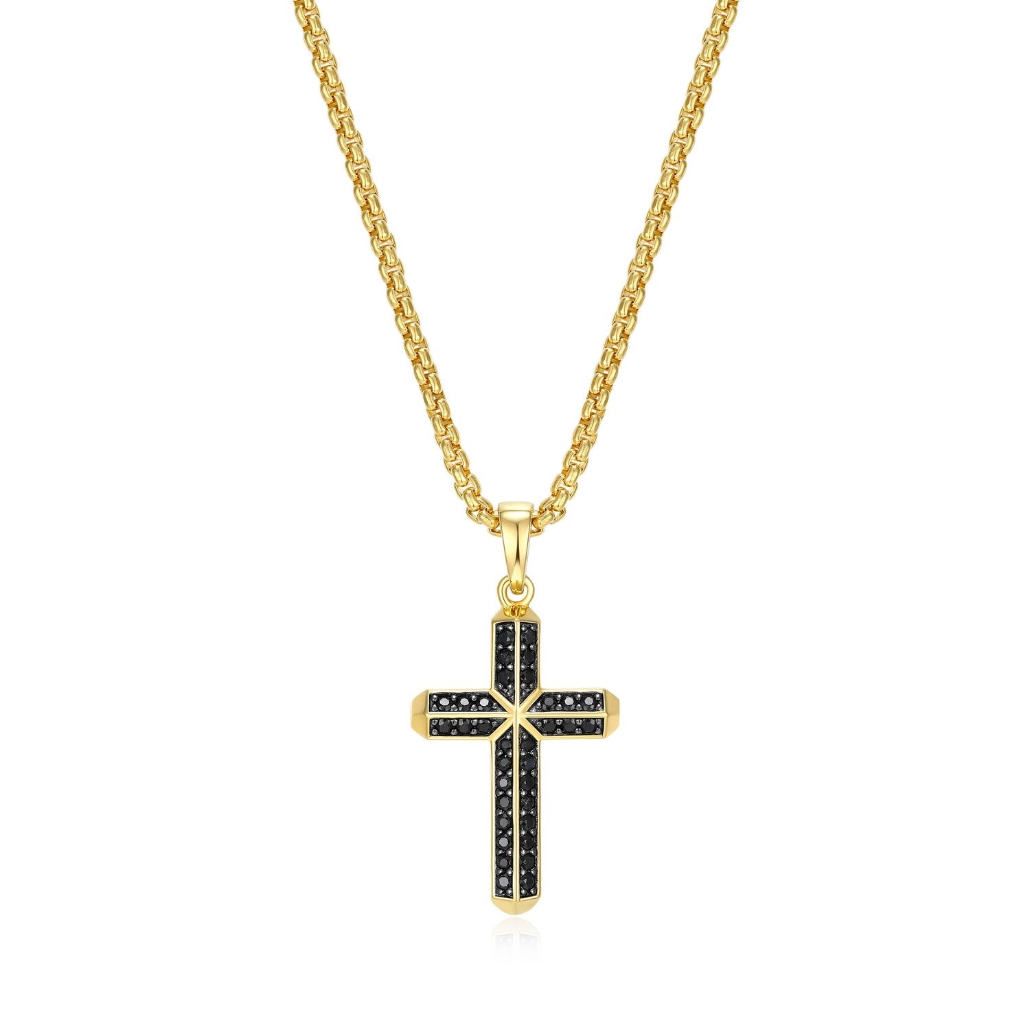 22MM GP & Black Sapphire Cross Necklace