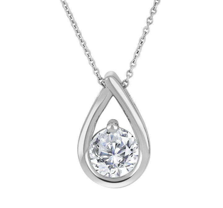 Love Grown Sterling Silver Solitaire Pendant, 0.50ct Round Lab-Grown Diamond