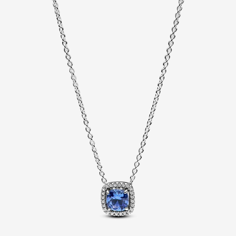 FINAL SALE - Pandora Sparkling Square Blue Halo Pendant Necklace
