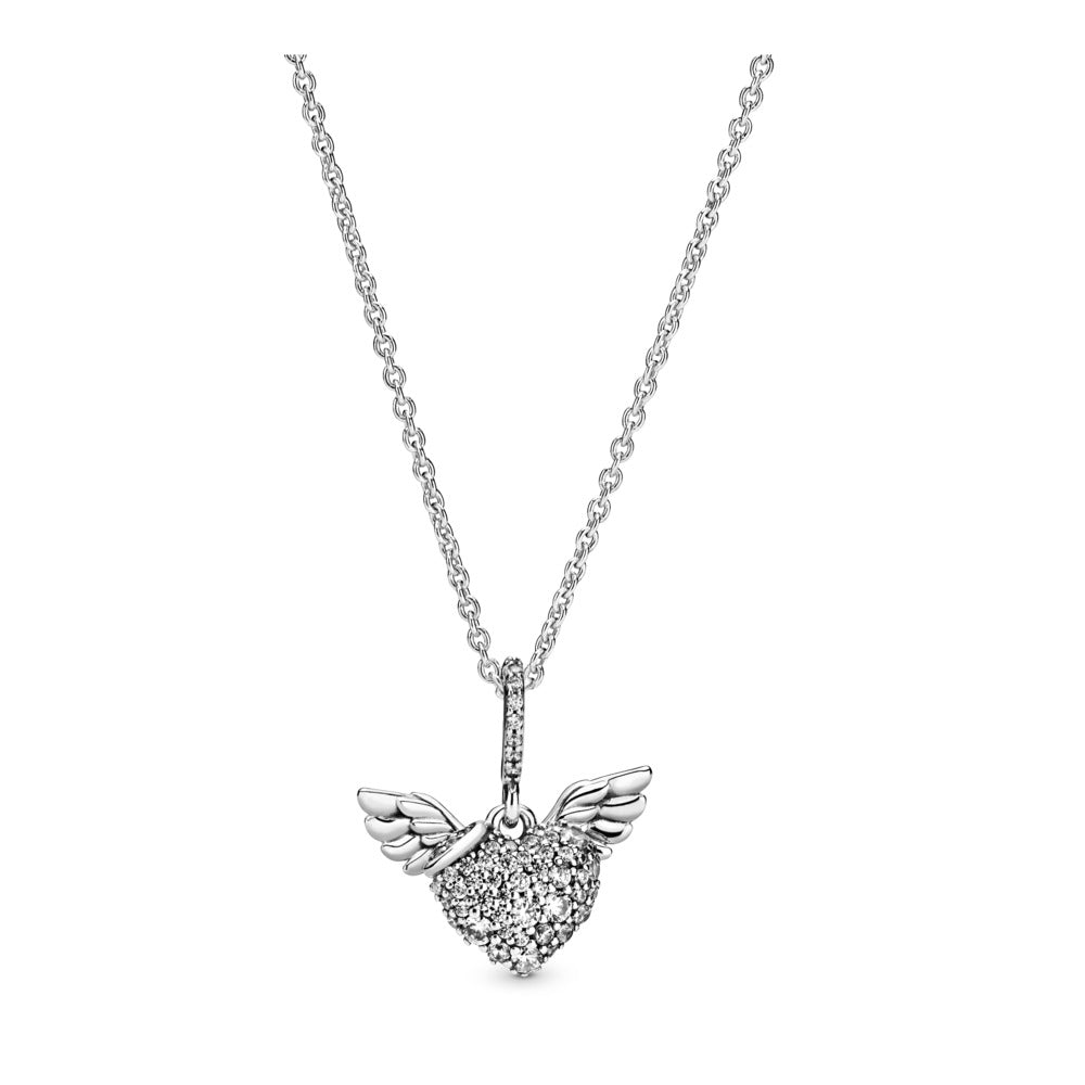 Pandora Pave Heart & Angel Wings Necklace