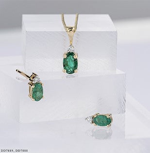 10K Emerald & Diamond Pendant 0.01TDW