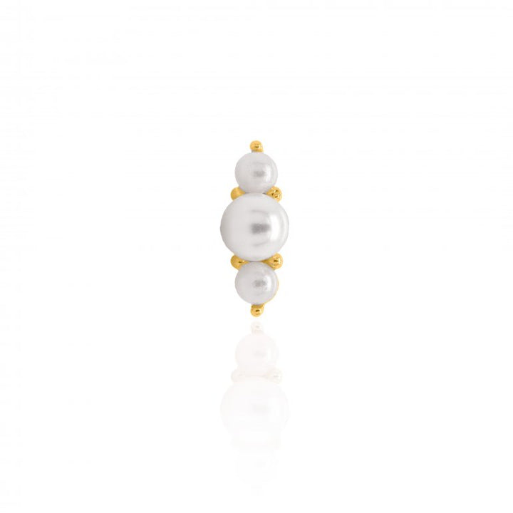 14K Three Pearl Single Stud Earring