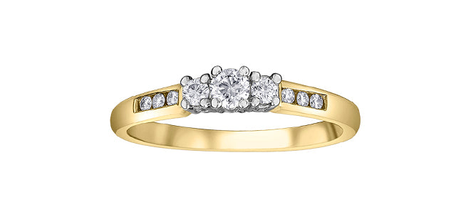 14 Karat 3 Stone Engagement Ring, 0.27 CT Center