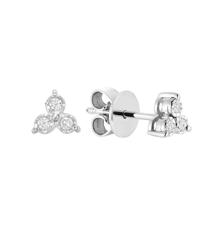 10K Three Stone Illusion Set Diamond Stud Earrings, 0.09 TDW