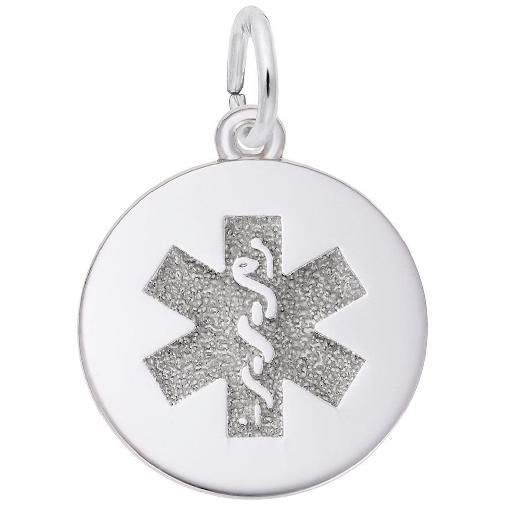 925 Sterling Silver 17.61mm Medical Alert Symbol Disc Pendant
