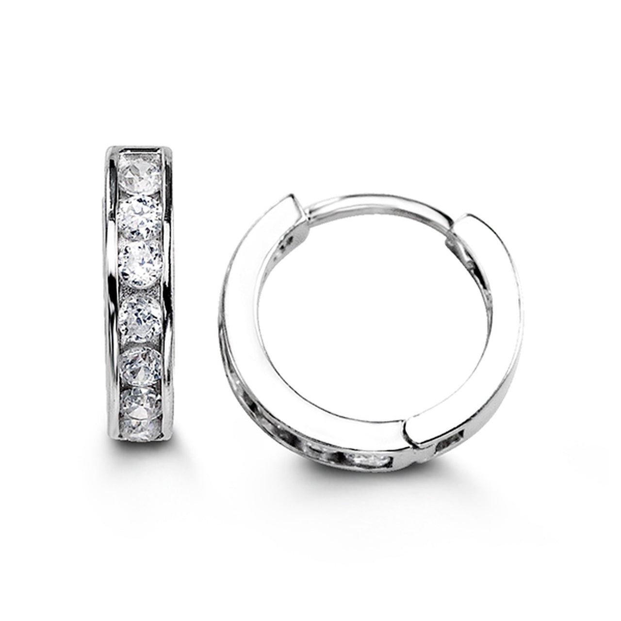 Bella Sterling Silver CZ Huggie Hoops
