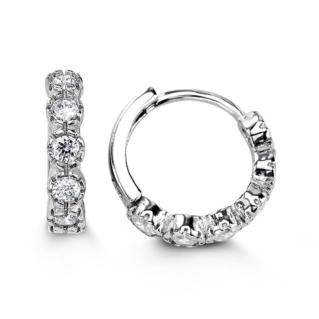 Silver 14MM CZ Bubble Huggie Hoops