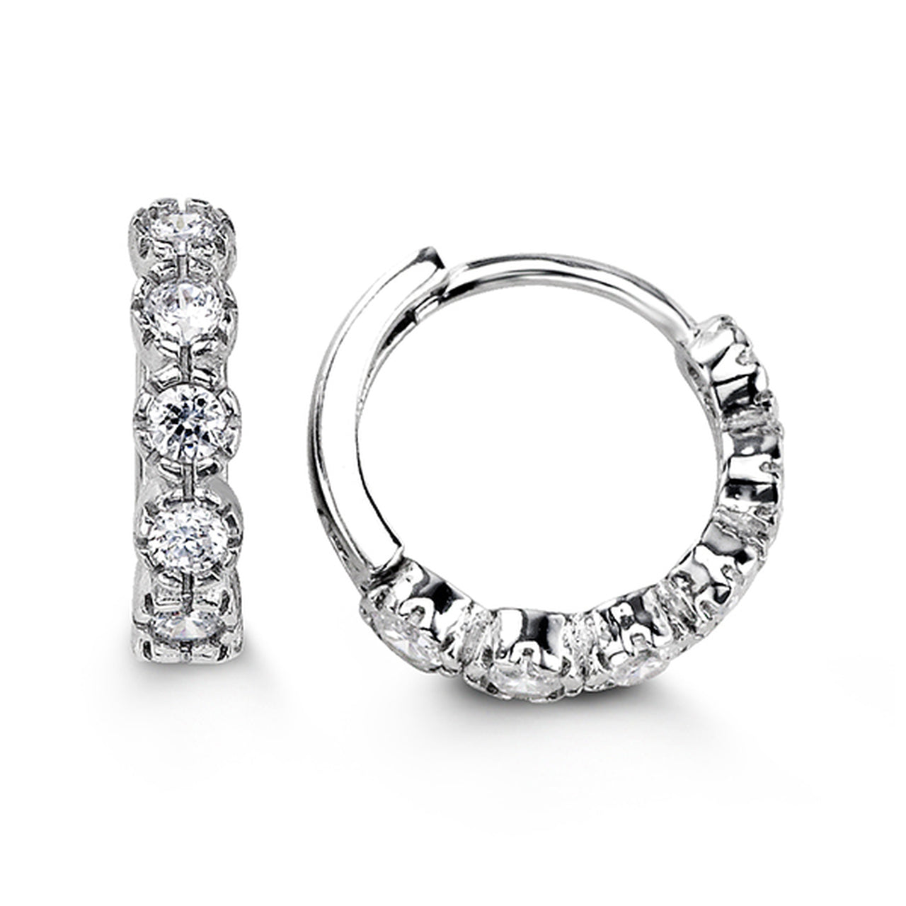 Silver 14MM CZ Bubble Huggie Hoops