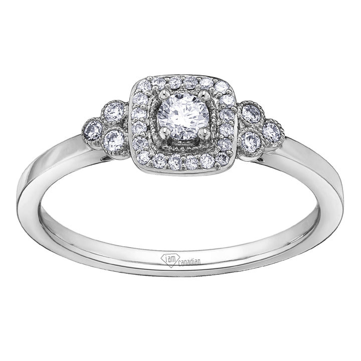 10 Karat Halo Engagement Ring, 0.11 CT Center