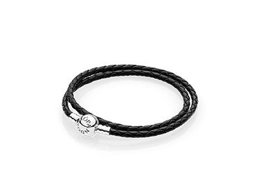 FINAL SALE - Pandora Moments Double Black Leather Bracelet, 15"