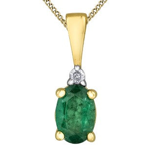 10K Emerald & Diamond Pendant 0.01TDW