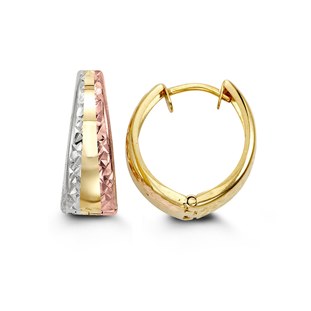 10K Tri Tone Huggie Hoops
