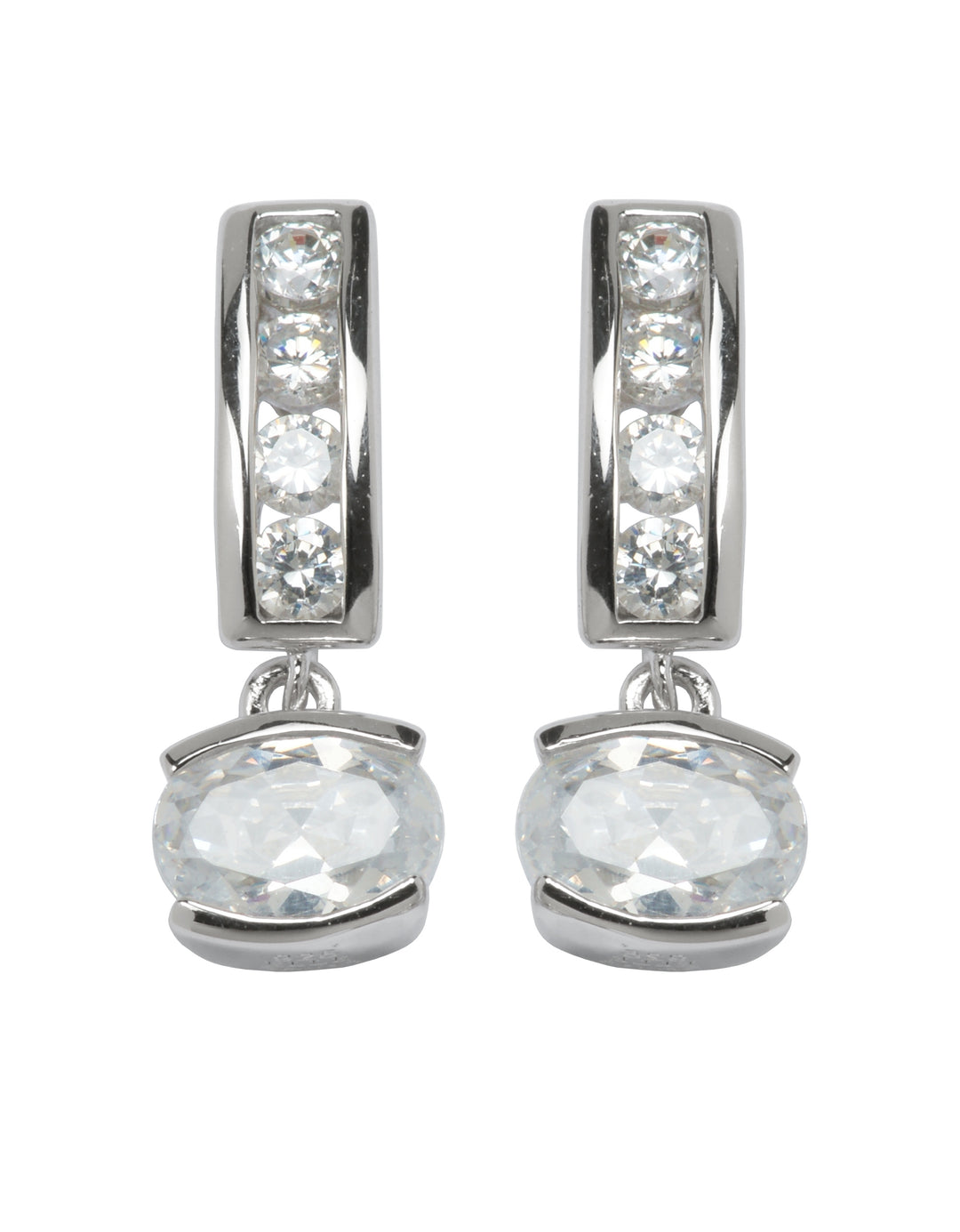 ELLE Sterling Silver 19mm Oval CZ Drop Stud Earrings