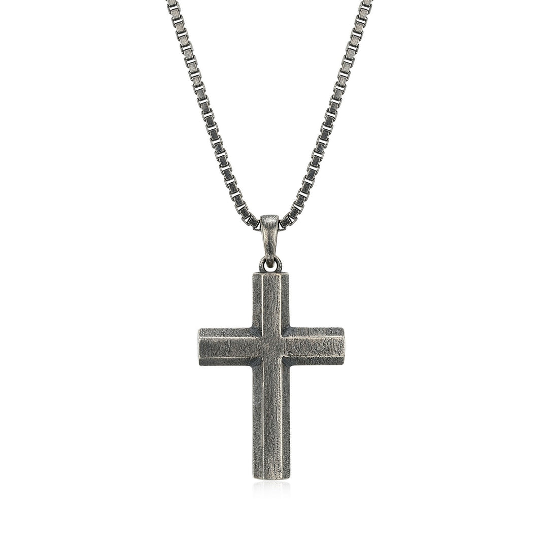 Oxidized & Scratch Finish 25MM Cross Necklace