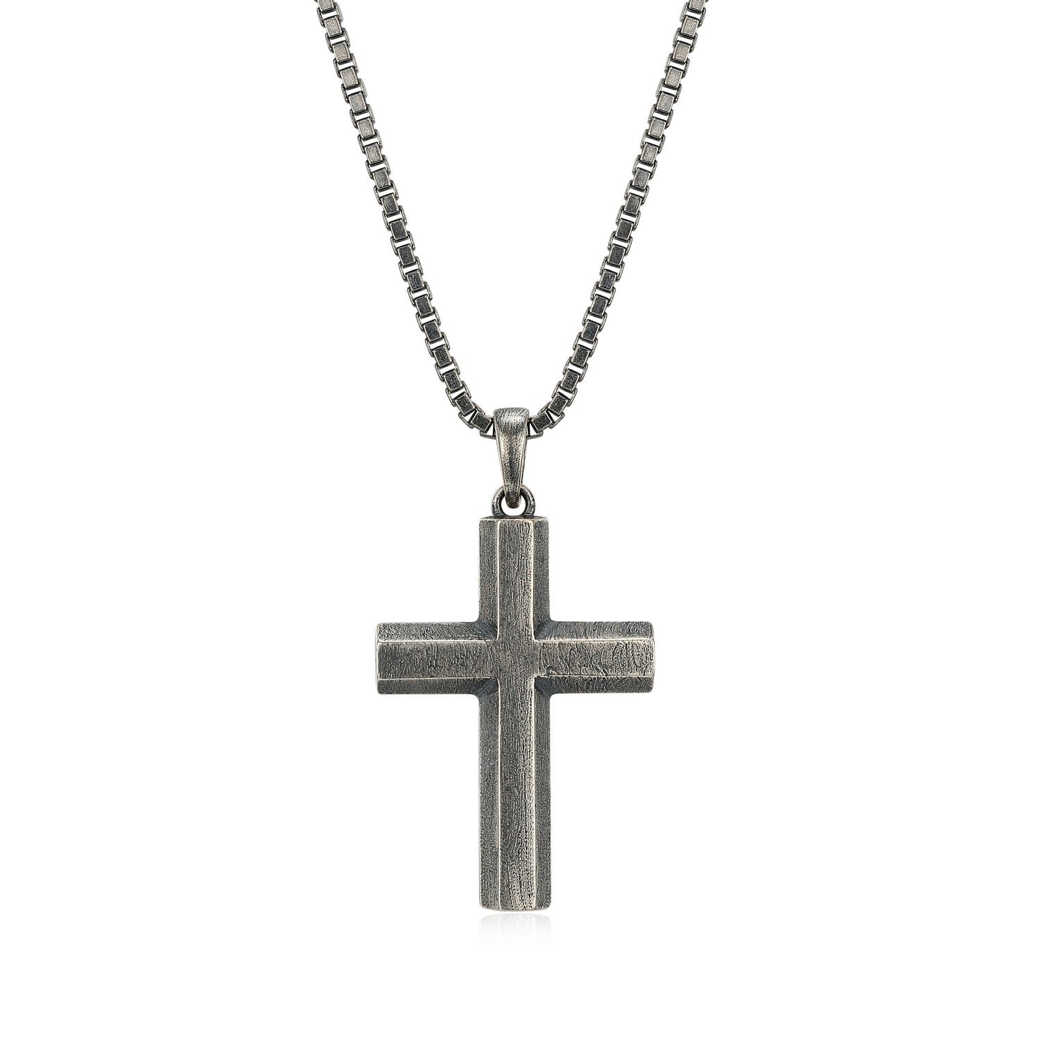 Oxidized & Scratch Finish 25MM Cross Necklace