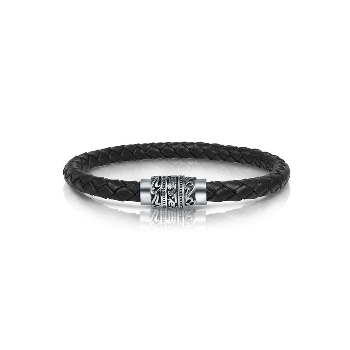 Italgem Steel Braided Leather Bracelet