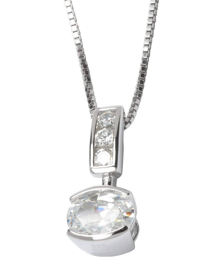 ELLE Sterling Silver Oval CZ Drop Necklace