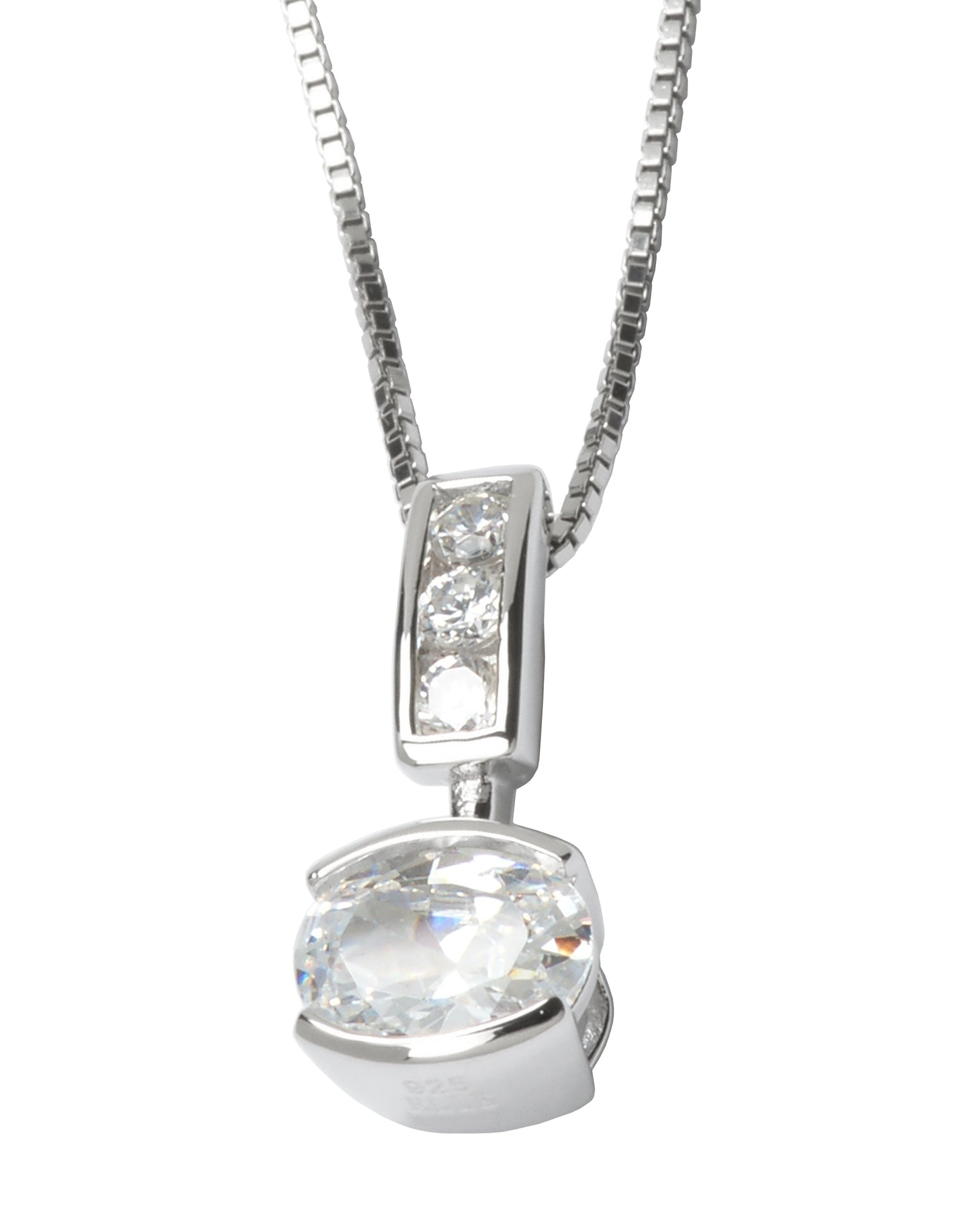 ELLE Sterling Silver Oval CZ Drop Necklace