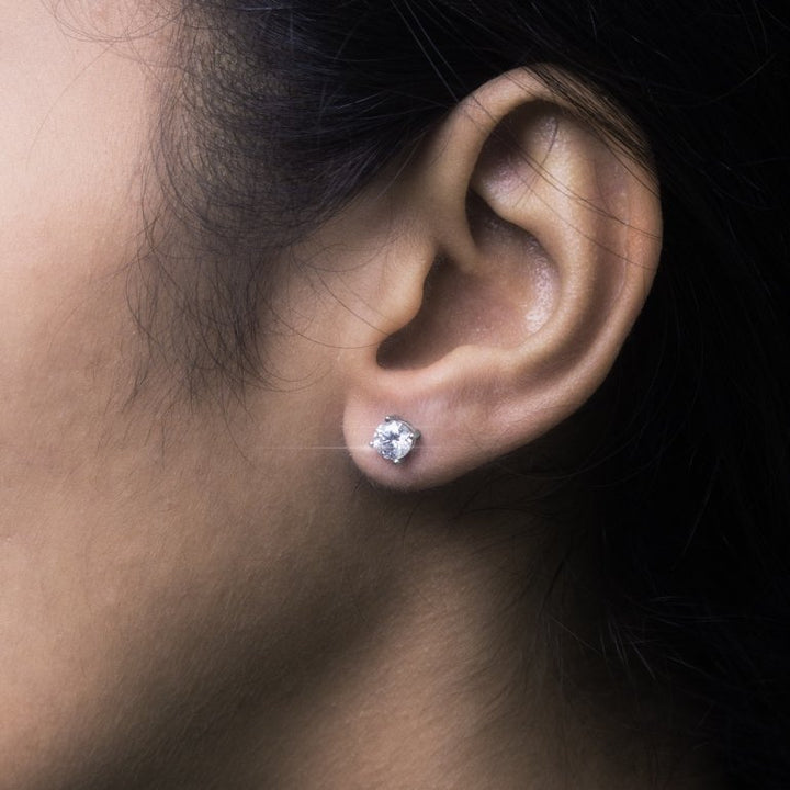 Sterling Silver Stud Lab Grown Diamond Earrings,0.50 CTtw Center
