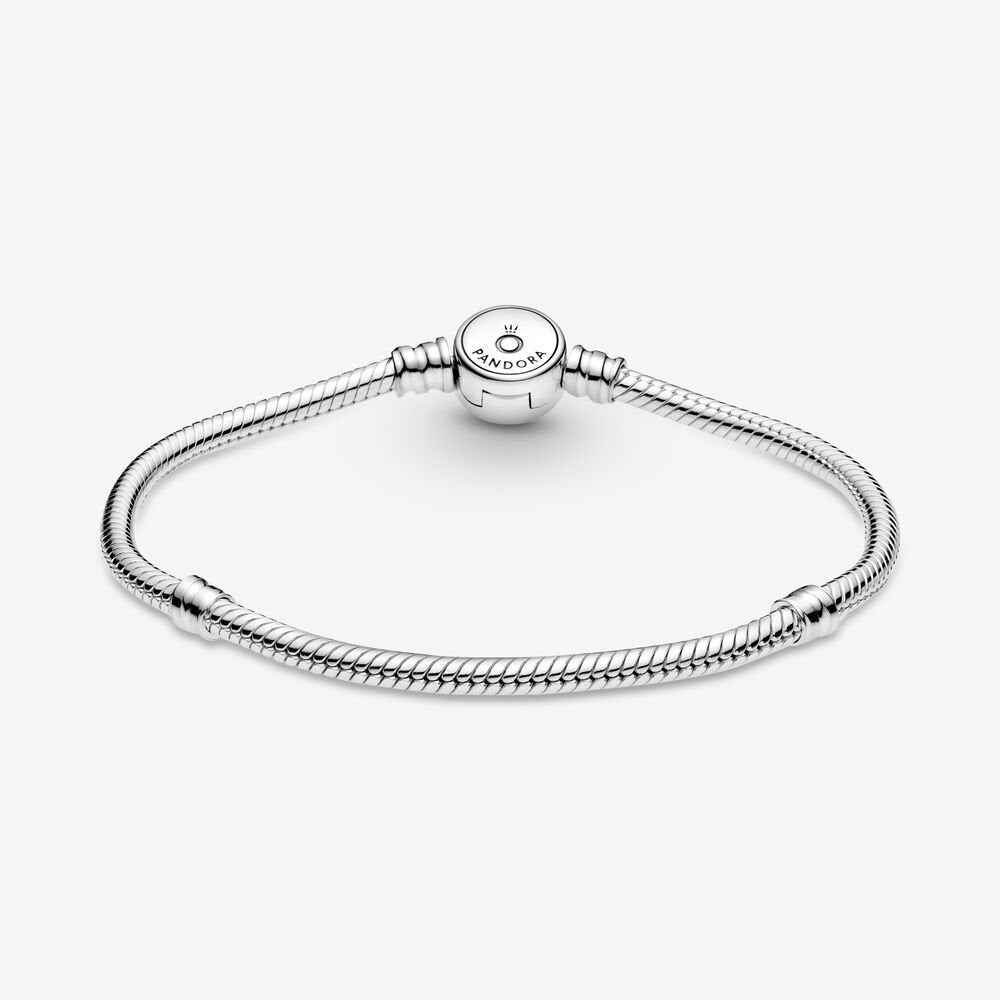 Pandora Moments Sparkling Blue Disc Clasp Snake Chain Bracelet, 7.9"