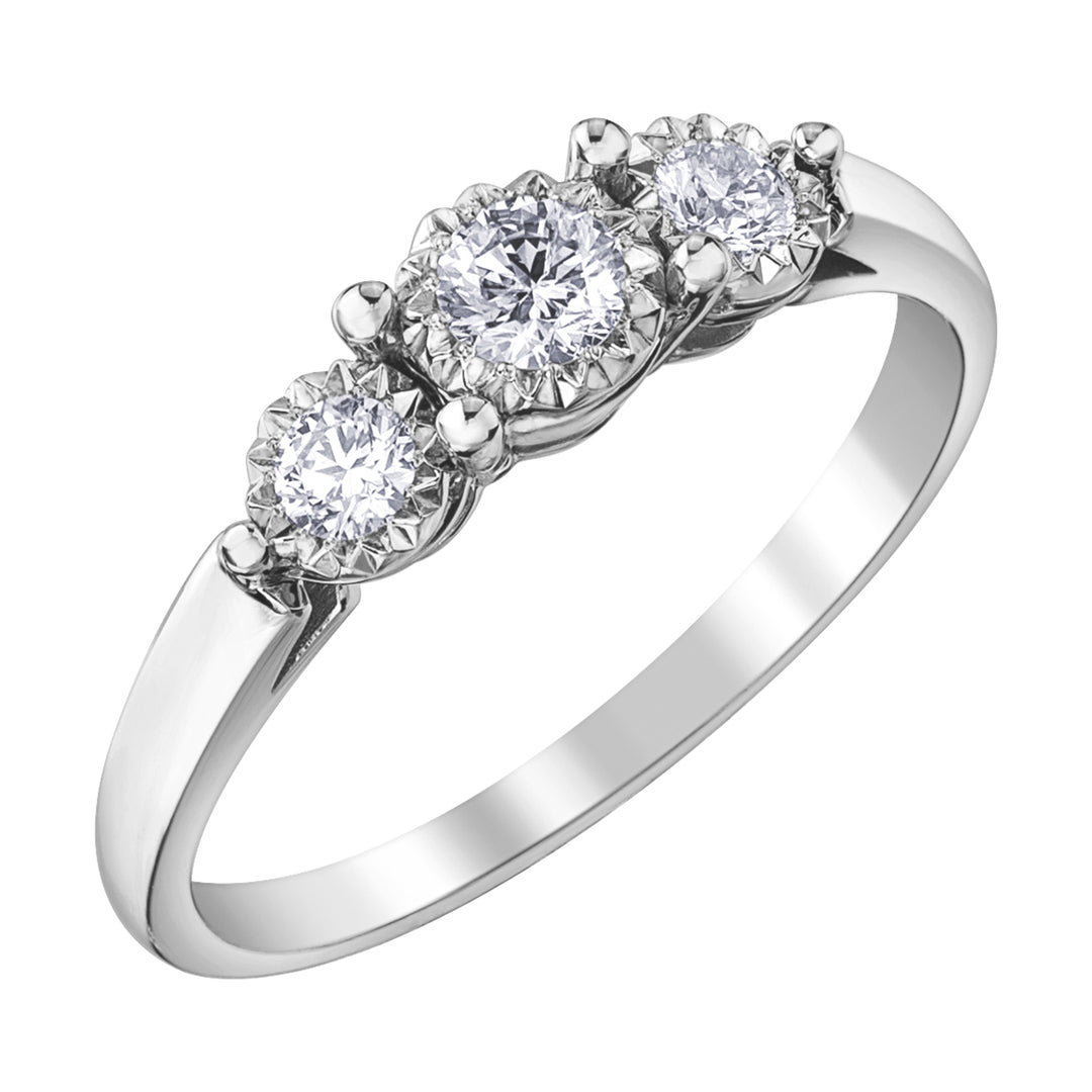 Illuminaire 10k White Gold Three Stone Diamond Engagement Ring