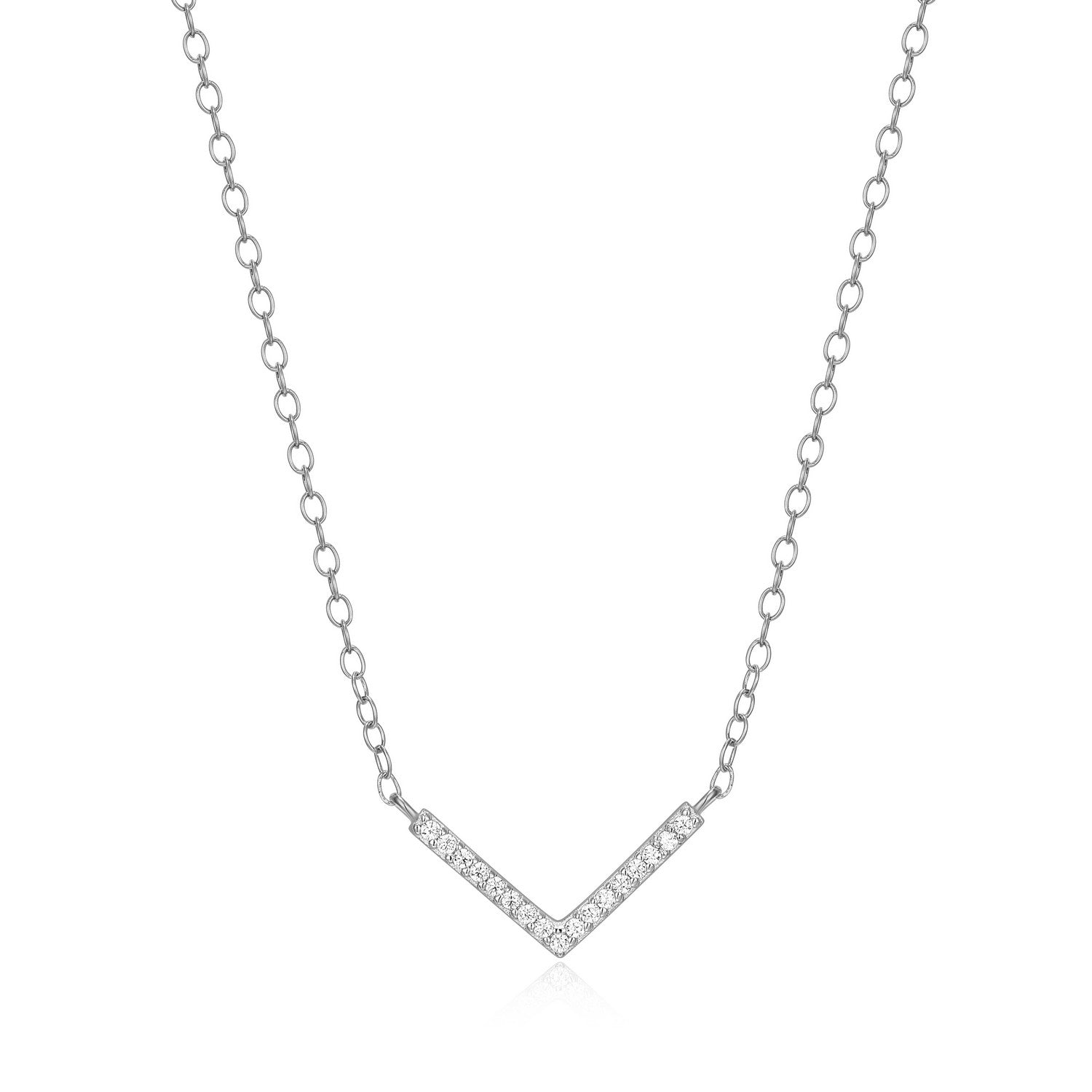 "M" Lab-Created Diamond Sterling Silver V-Necklace