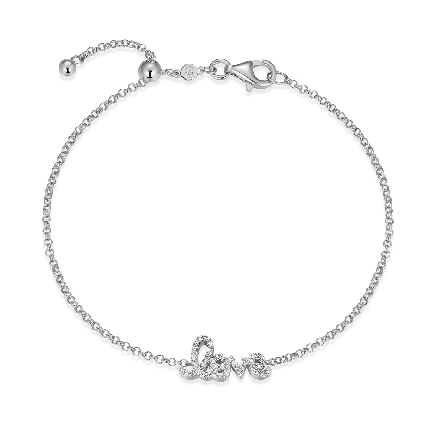 "M" Lab-Created Diamond Sterling Silver Adjustable "Love" Bracelet