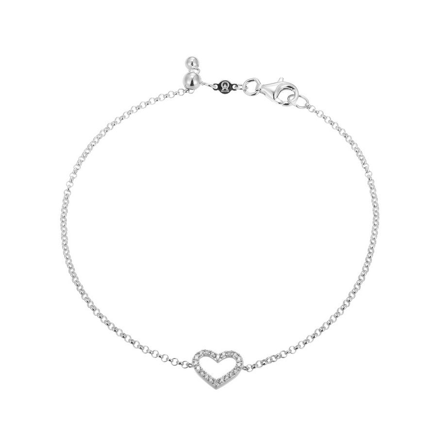 "M" Lab-Created Diamond Sterling Silver Open Heart Bracelet