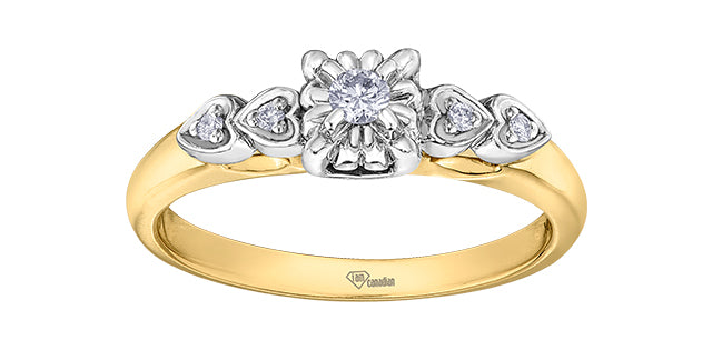 10K Two Tone Heart Themed Engagement Ring, 0.10TDW