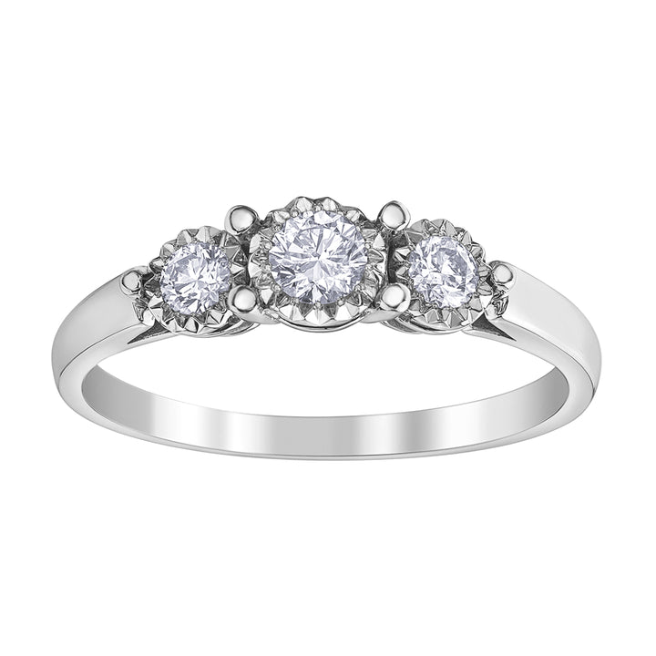 Illuminaire 10k White Gold Three Stone Diamond Engagement Ring