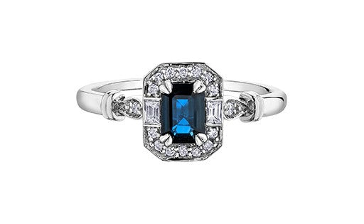 10K Sapphire & Diamond Halo Ring