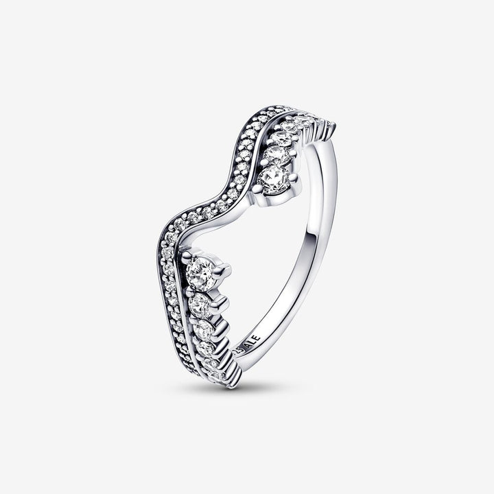 FINAL SALE - Pandora Sparkling Asymmetric Wave Ring, size 6.0