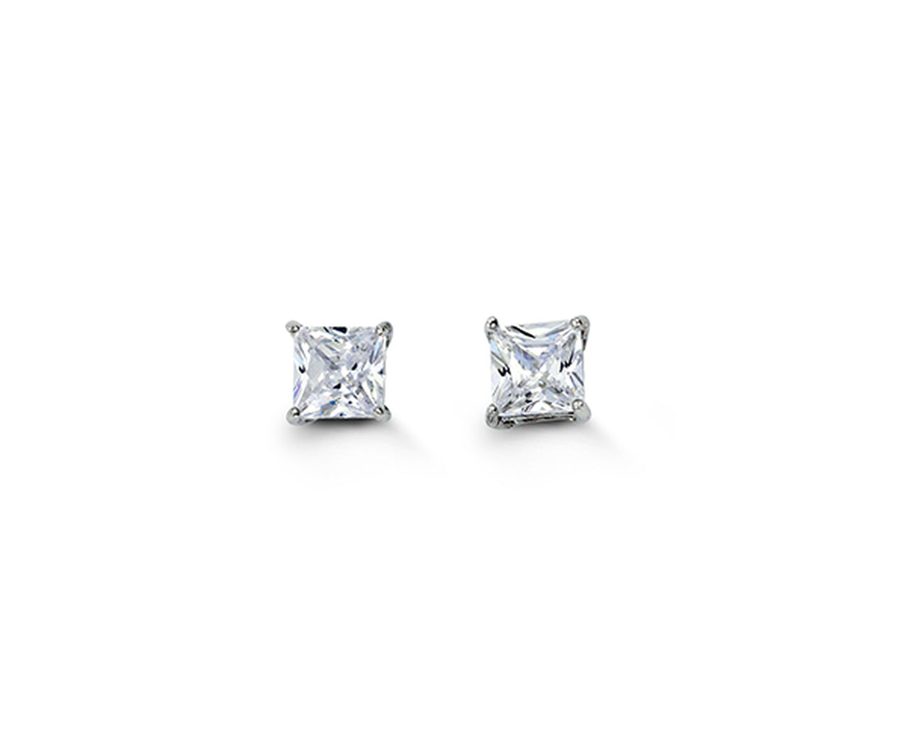 Bella Sterling Silver 4mm Square CZ Stud Earrings