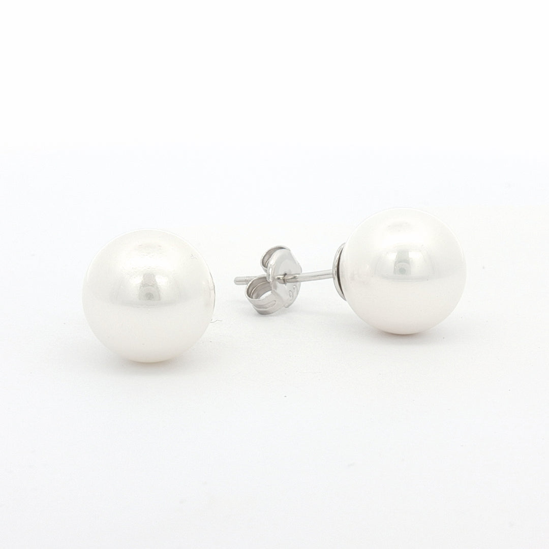 10.2MM Emulated Pearl Stud Earrings, White